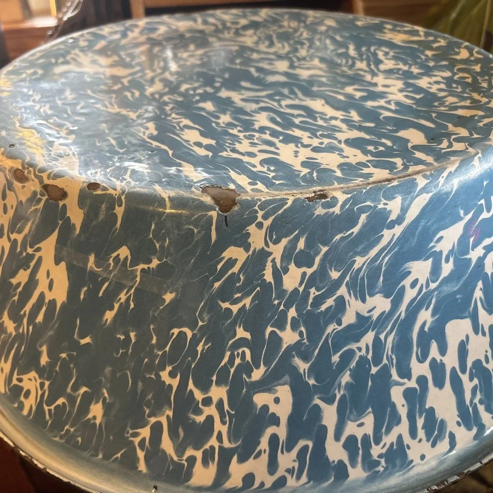 Vintage Enamel Ware Graniteware‎ Tub Basin Farm House Handle Bowl 19